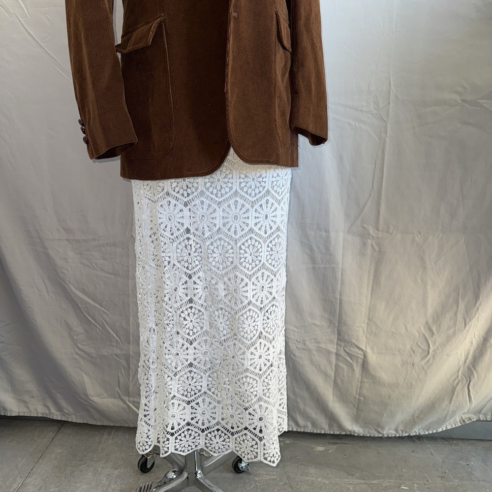 Womens Sheer White Lace Maxi Skirt S/M Boho Peasant Fairy‎ Garden Festival Chic